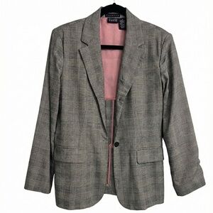 Vtg Hillard & Hanson Plaid Blazer Jacket Stretch Pink Lining Office Siren 90s